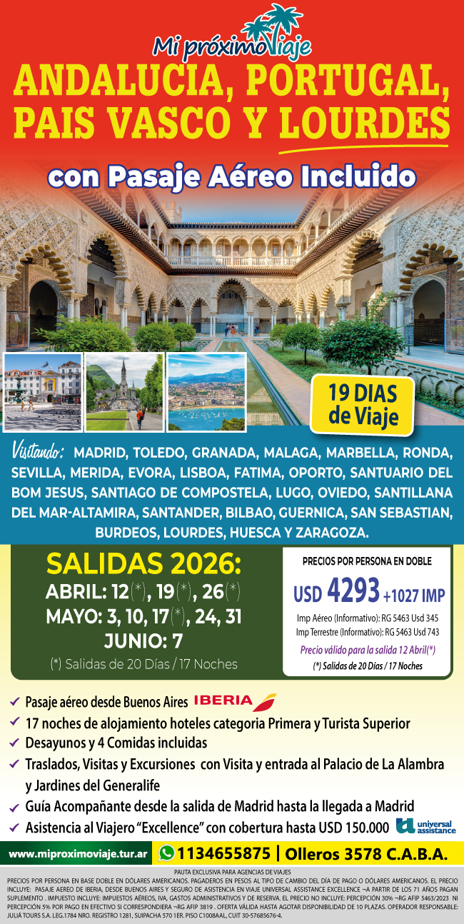 Andalucía, Portugal, País Vasco y Lourdes con Aéreo Incluido!